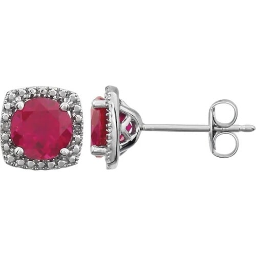 Heddi Natural Ruby 4 Prong Set  Diamond Earrings