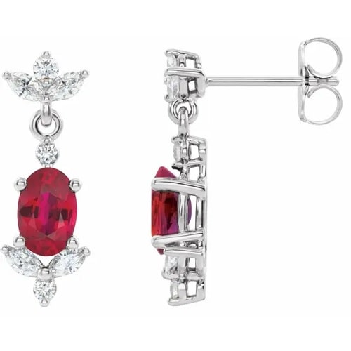 Heavynne Natural Ruby 4 Prong Set  Diamond Earrings