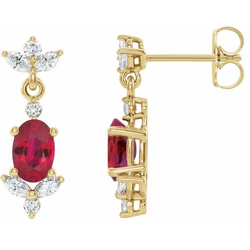 Heavynne Natural Ruby 4 Prong Set  Diamond Earrings