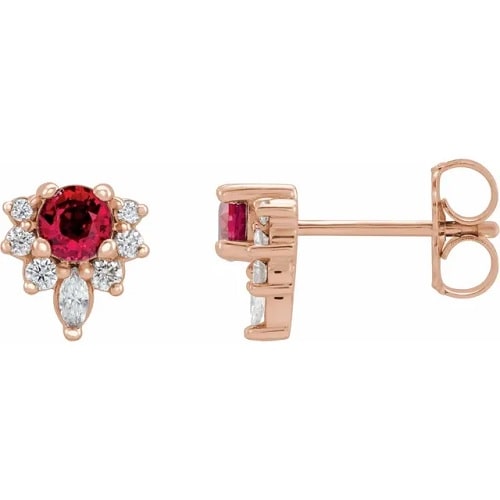 Haep Natural Ruby 4 Prong Set  Diamond Earrings