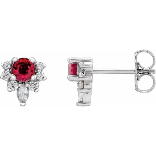 Haep Natural Ruby 4 Prong Set  Diamond Earrings