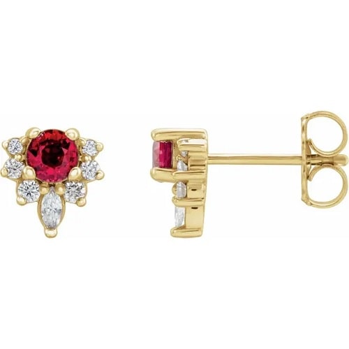 Haep Natural Ruby 4 Prong Set  Diamond Earrings
