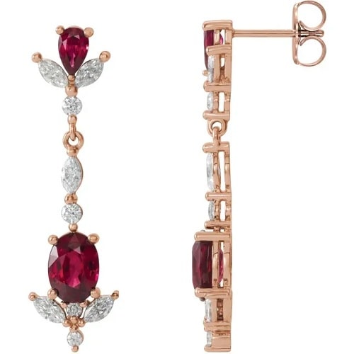 Heleanor Natural Ruby 4 Prong Set  Diamond Earrings