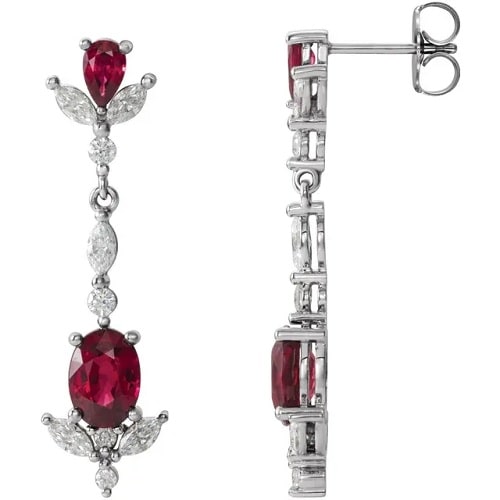 Heleanor Natural Ruby 4 Prong Set  Diamond Earrings