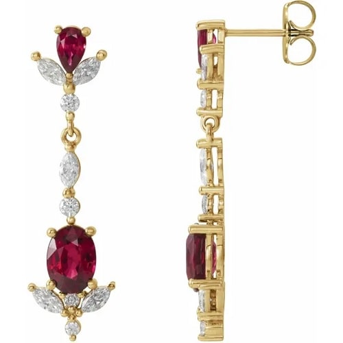Heleanor Natural Ruby 4 Prong Set  Diamond Earrings
