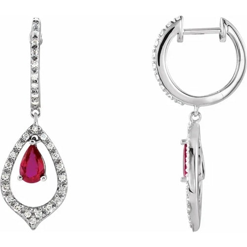 Haunild Natural Ruby 3 Prong  Diamond Earrings