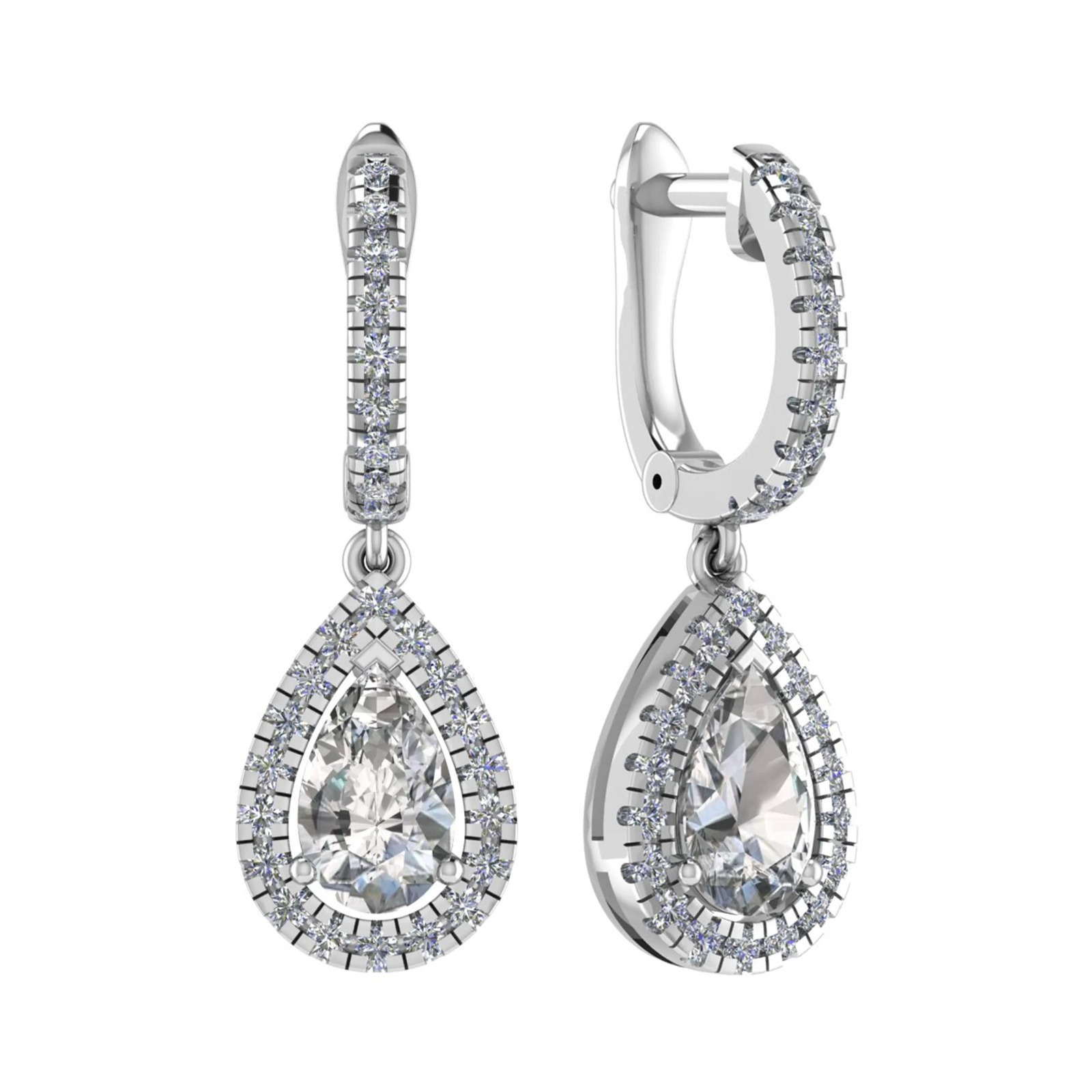 1 Ct Natural Pear Cut Freeda  Drop Diamond Earrings in 9K White Gold