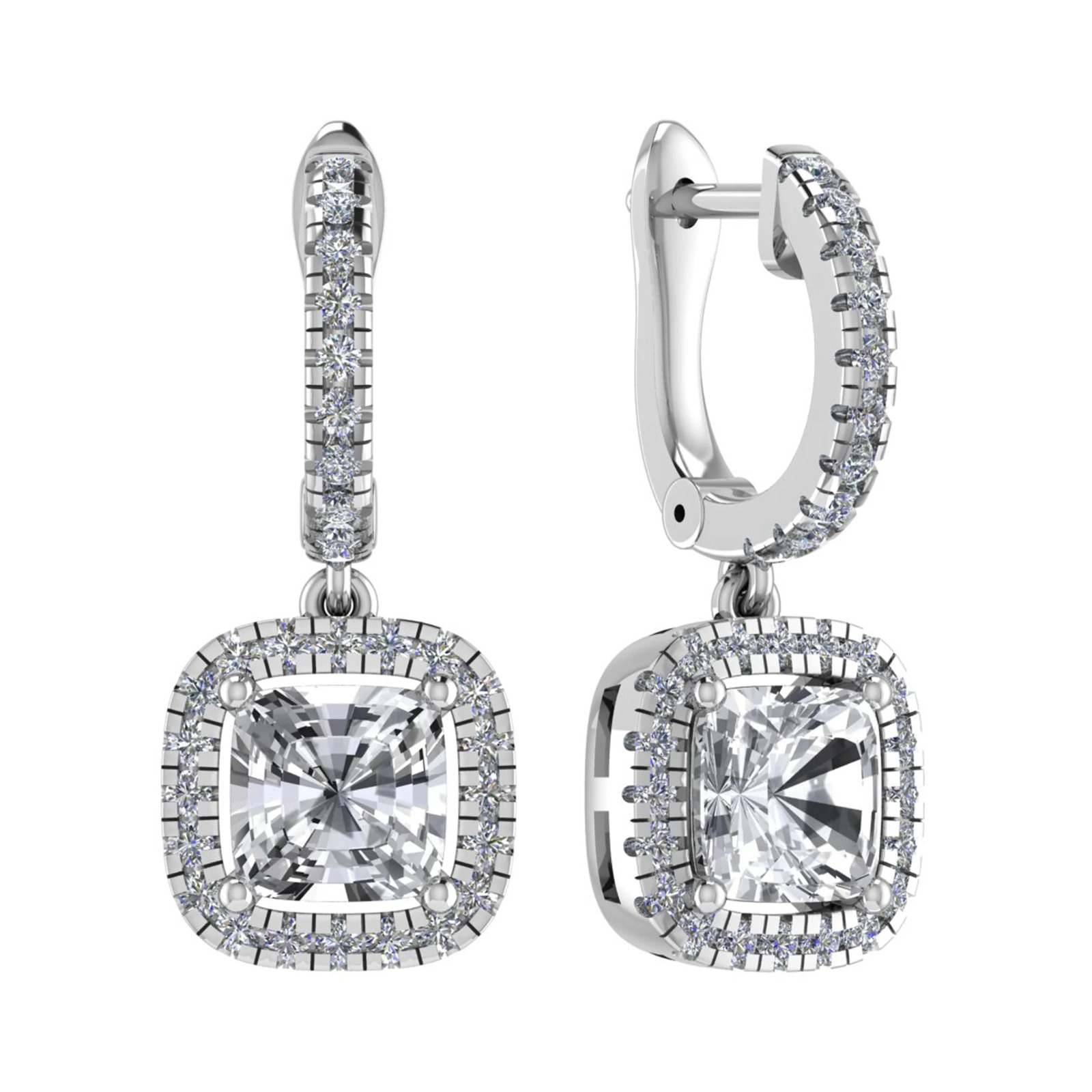 0.8 Ct Natural Cushion Cut Lisalla  Drop Diamond Earrings in 9K White Gold
