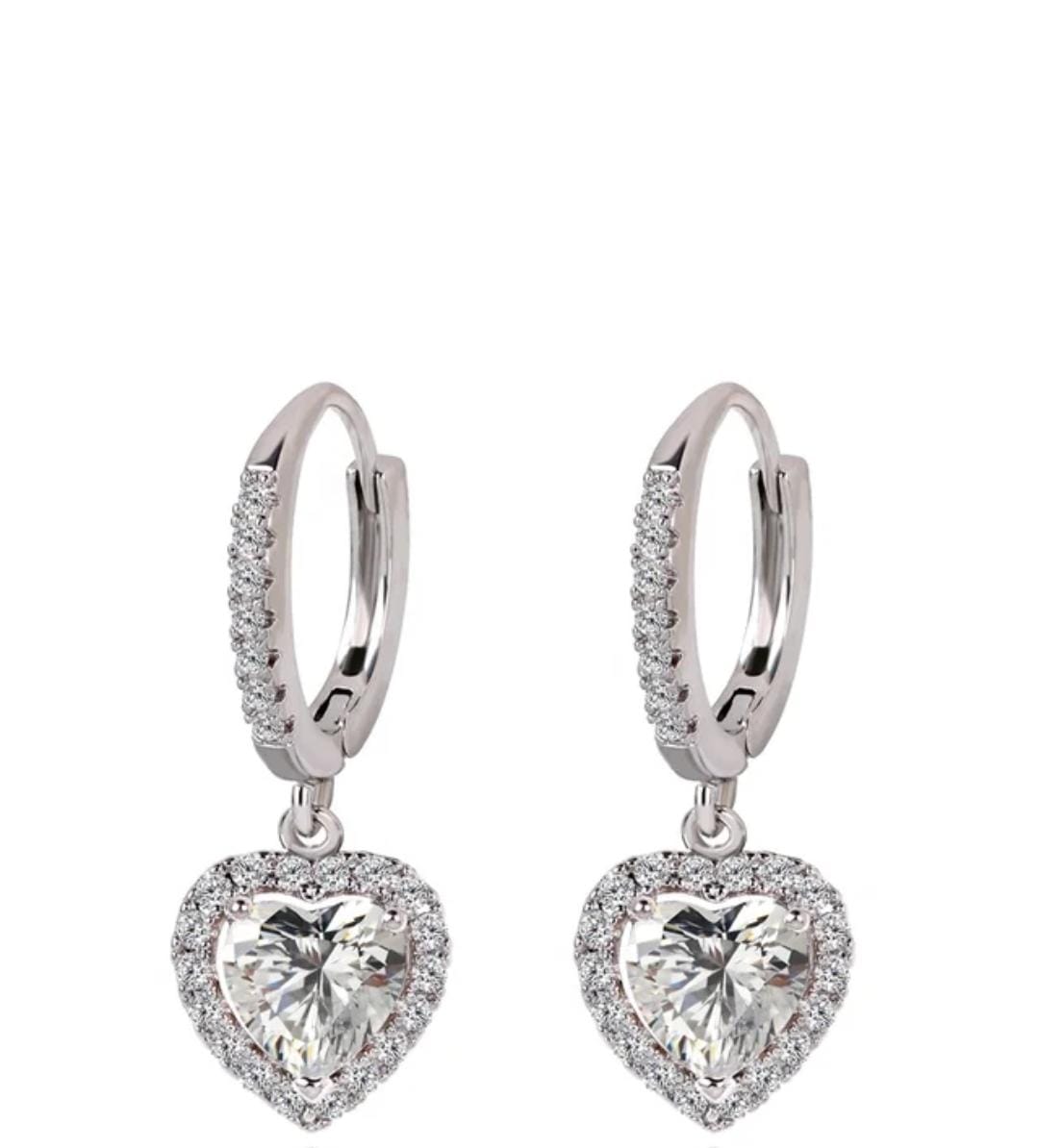 1 Ct Natural Heart Cut Livilda  Drop Diamond Earrings in 9K White Gold
