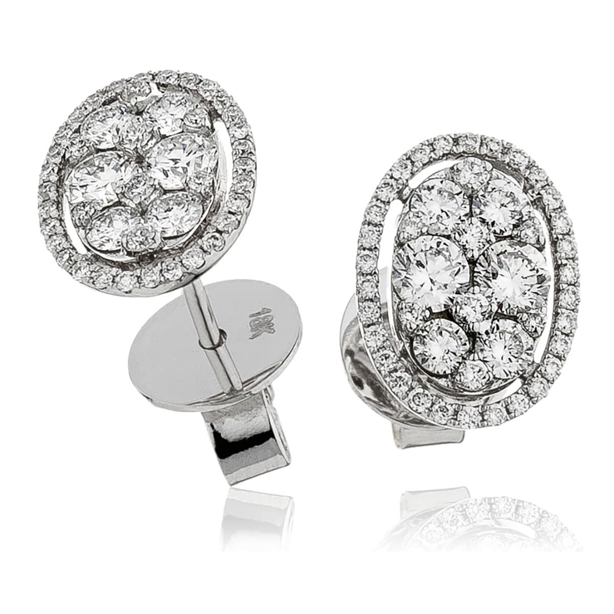 1.00 Carat Natural Round Diamond Oval Designed Cluster Earrings