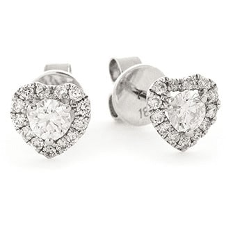 0.60 Carat Natural Round Diamond Heart Shape Halo Earrings