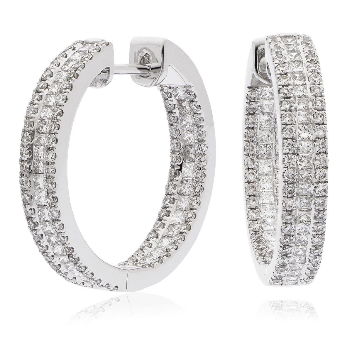 Kambria 1.80 ct Natural Mixed Shape cut Channel Set Hoop Diamond Earrings in 18K White Gold