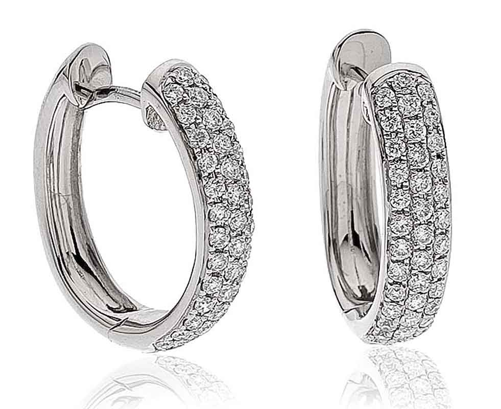 Kristine 0.70 ct Natural Round cut Pave Set Hoop Diamond Earrings in 18K White Gold