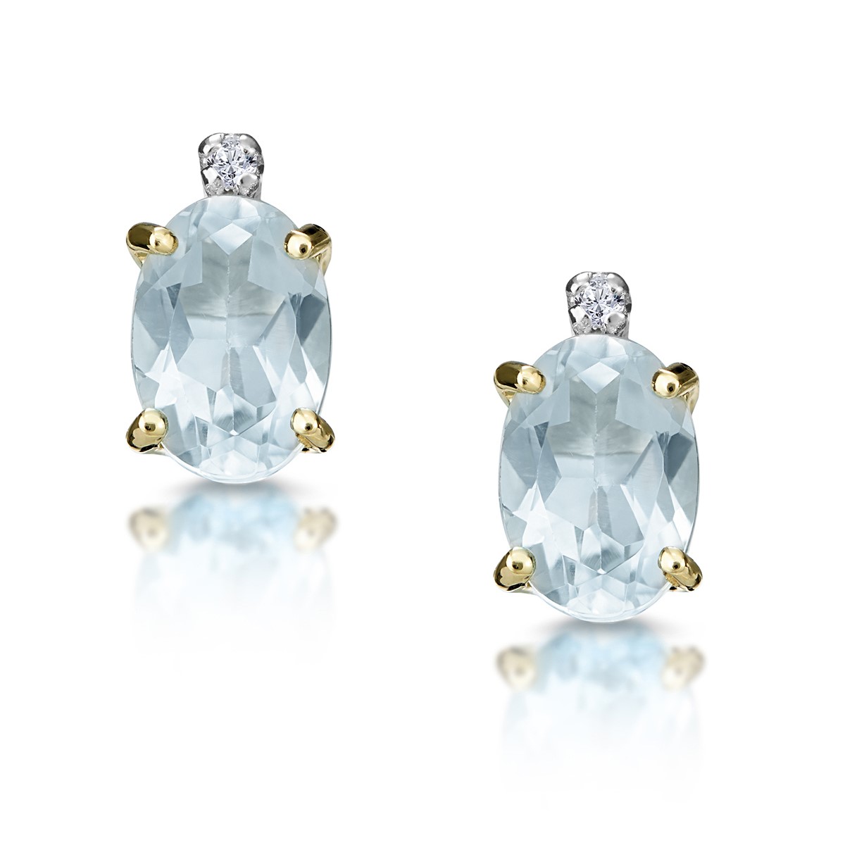 1 Ct Aquamarine Oval Cut Graycn  Diamond Earrings in 9K Yellow Gold