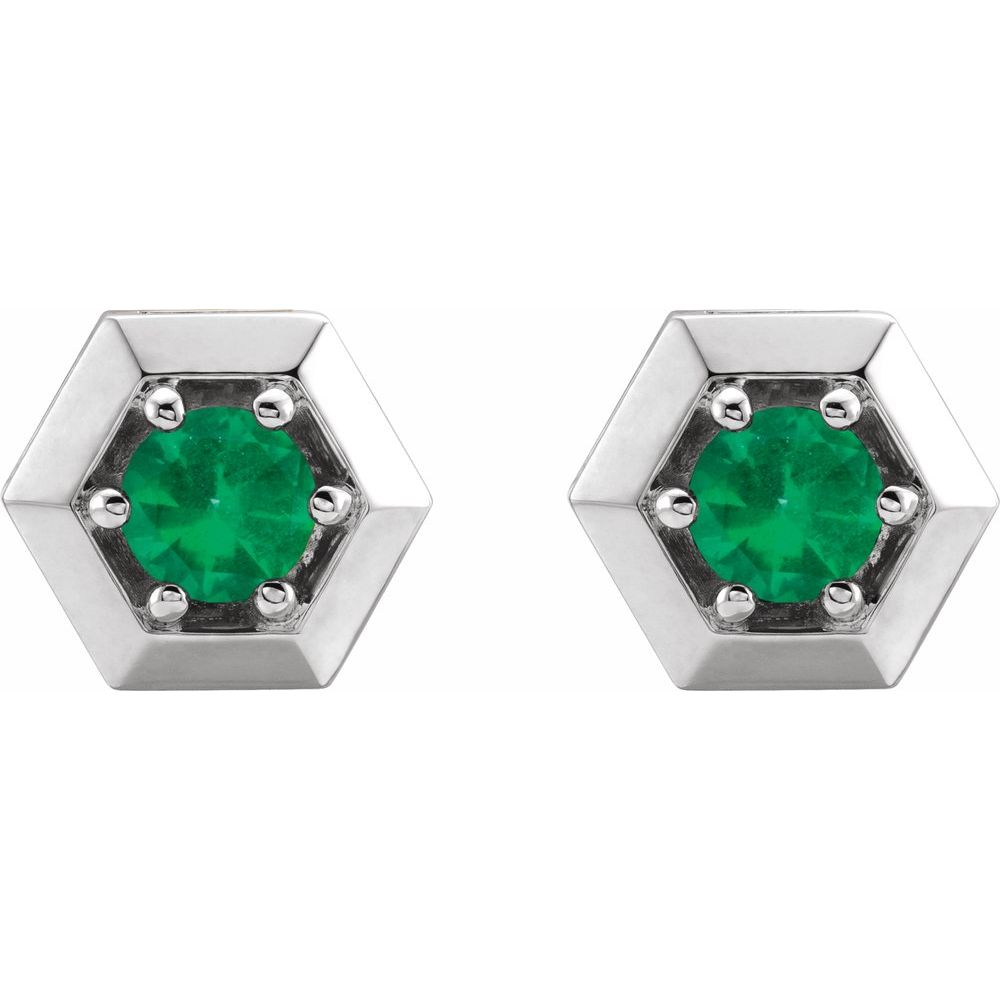 0.3 Ct Emerald Round Cut Herela  Diamond Earrings in 18K White Gold