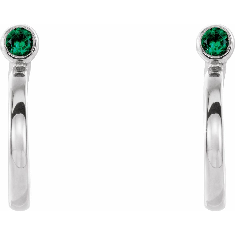 0.30 Carat Round Shaped Huggie J Hoop Green Emerald Earring