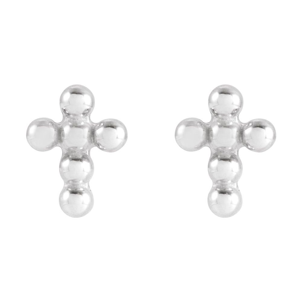 Beaded Cross Earring Available In 9k,14k,18k,Silver And Platinum
