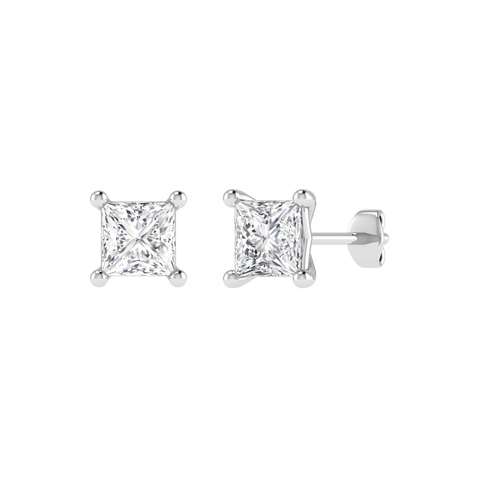 0.1 Ct Lab-Created Princess Cut Jaqueline  Studs Diamond Earrings in Silver 925