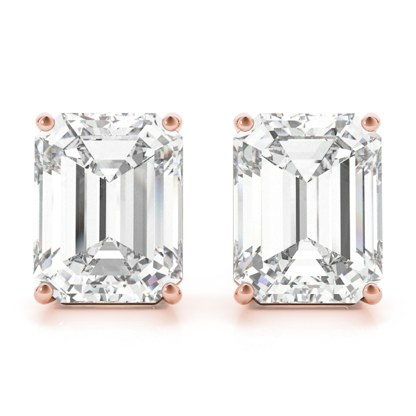 Classic Style 4 Prong Emerald Cut Diamond Stud Earring are available in gold 