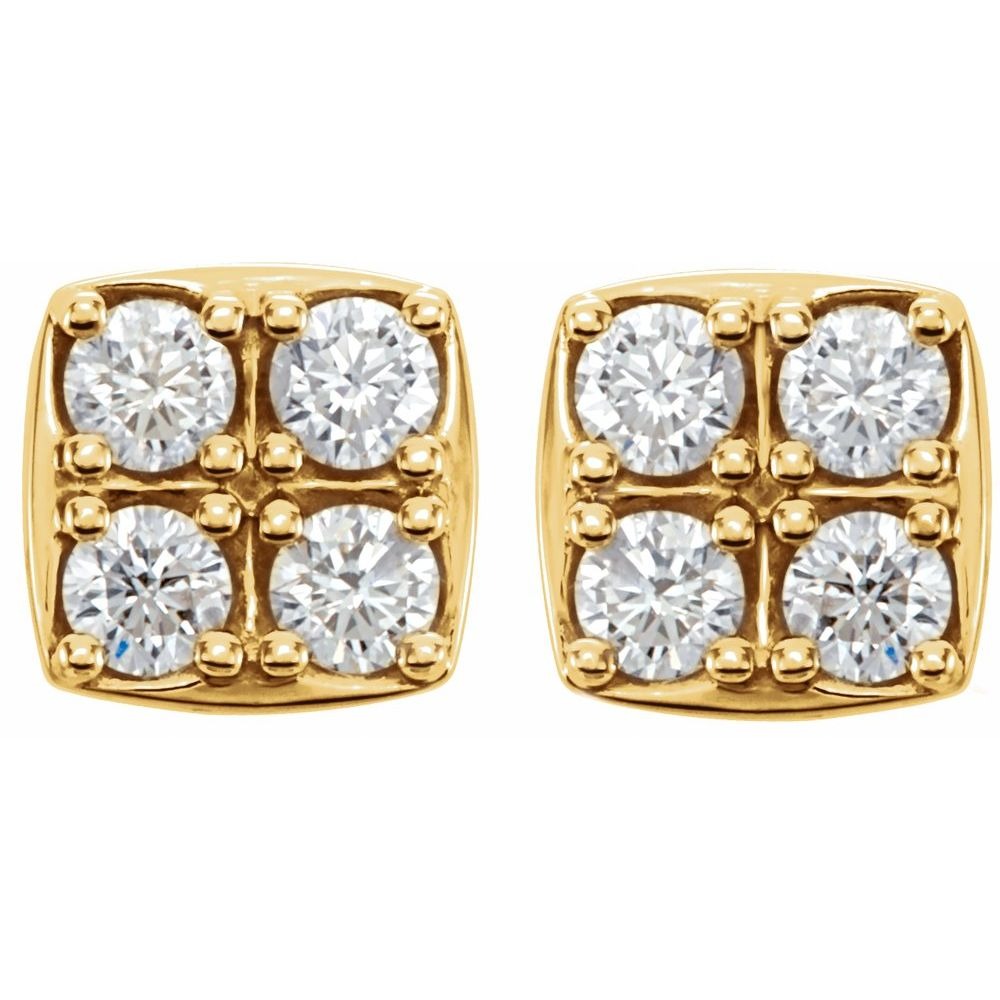 Natural Round Cut Fantasia  Cluster Diamond Earrings in 9K White Gold