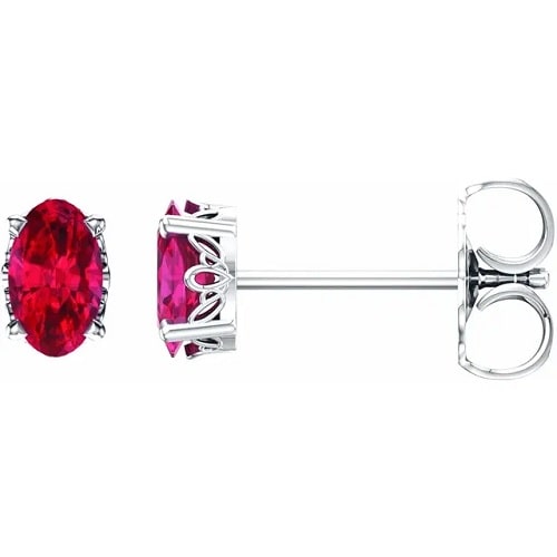 Huk Natural Ruby 4 Prong Set  Diamond Earrings