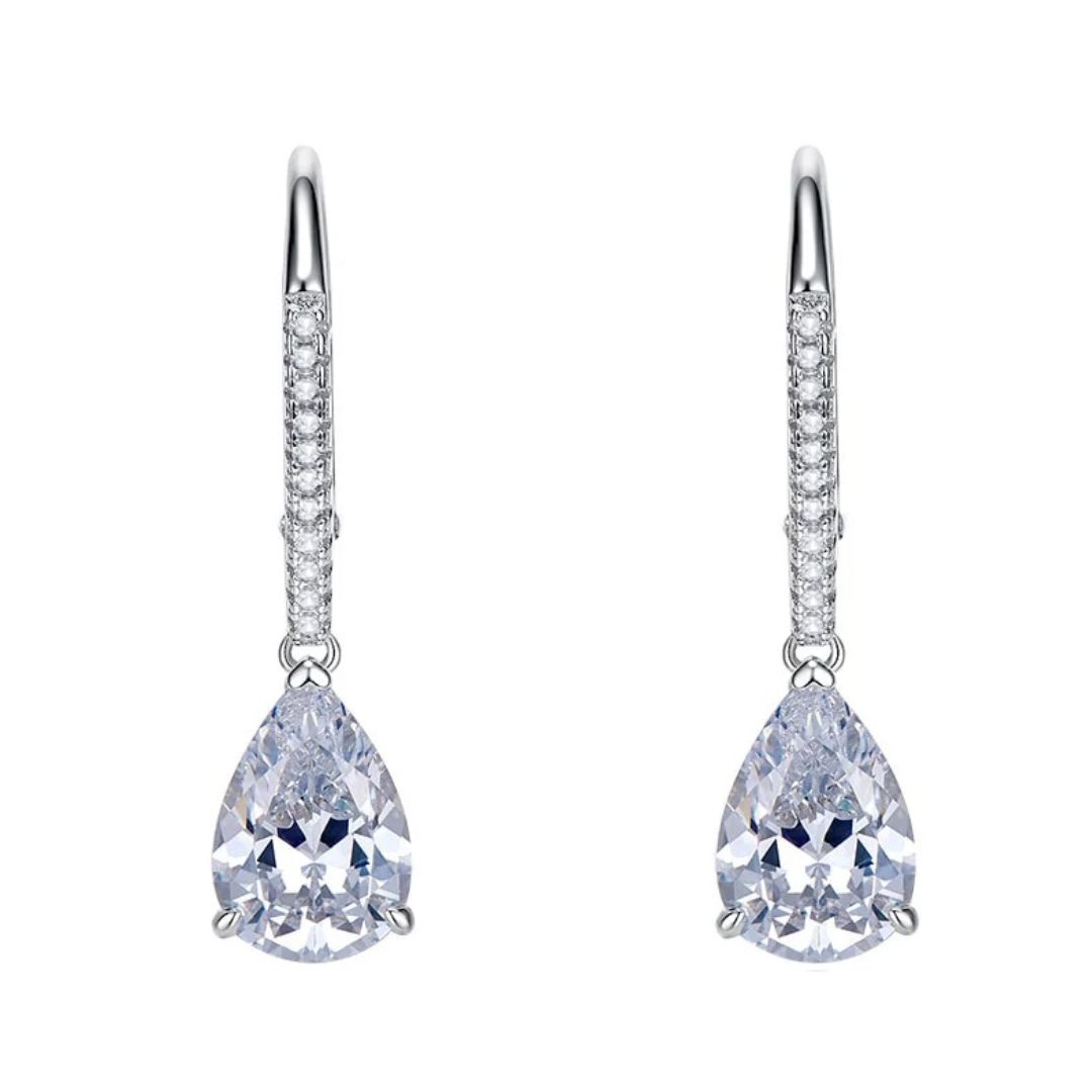 3.2 Ct Natural Pear Cut Linsai  Drop Diamond Earrings in 9K White Gold