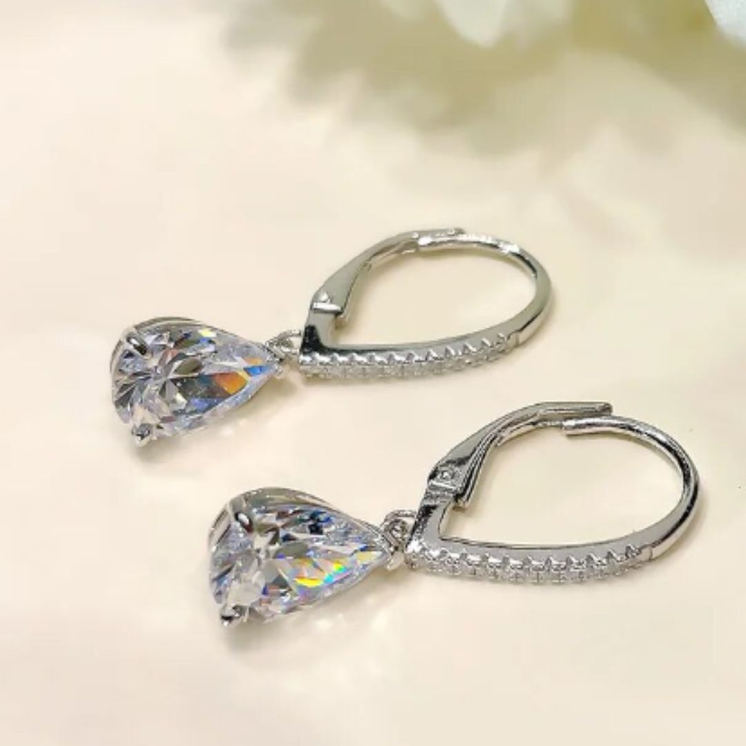 Linsai 3.20 ct Natural Pear cut 3 Prong Drop Diamond Earrings in 9K White Gold