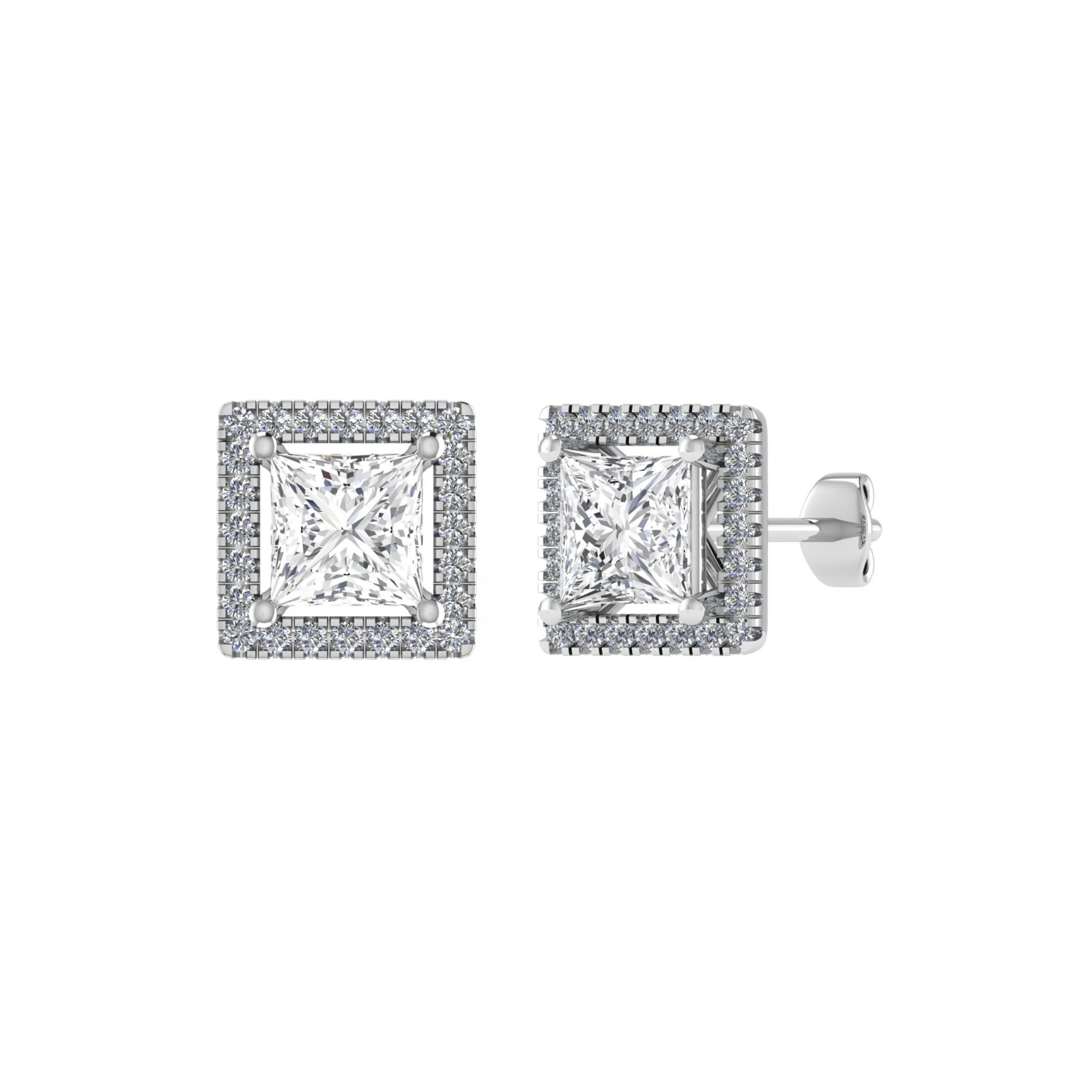 0.1 Ct Lab-Created Princess Cut Kaia  Halo Diamond Earrings in Silver 925