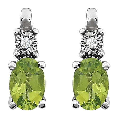 1.02 Ct Peridot Oval Cut Ariella  Diamond Earrings in 9K White Gold