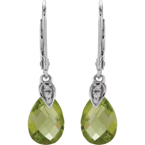 3.8 Ct Peridot Pear Cut Feodora  Diamond Earrings in 9K White Gold