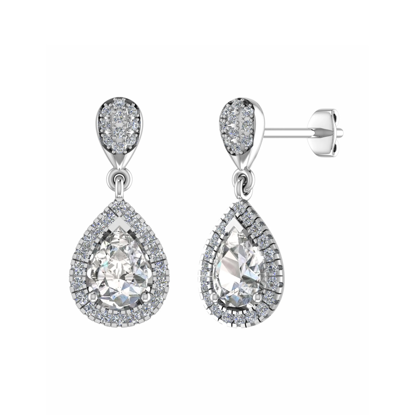 Natural Pear Cut Kencil  Drop Diamond Earrings in 9K White Gold