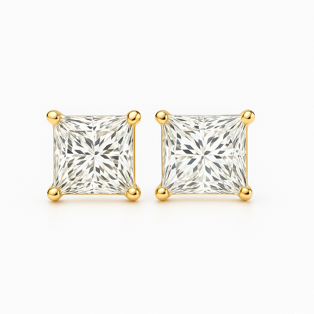 0.1 Ct Lab-Created Princess Cut Jaliyah  Studs Diamond Earrings in 9K White Gold