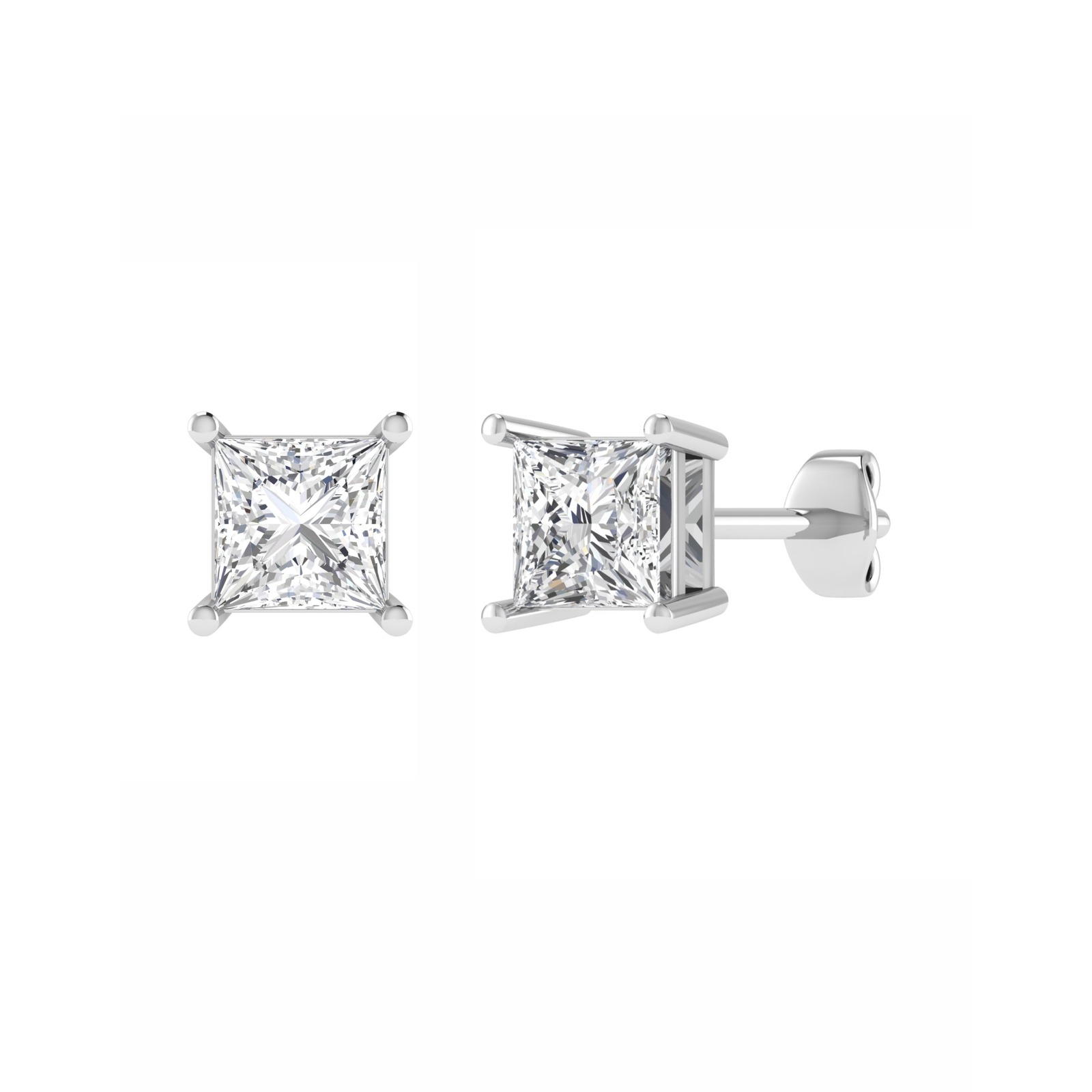 Princess Cut 4 Prong Stud Earring in Gold and Platinum