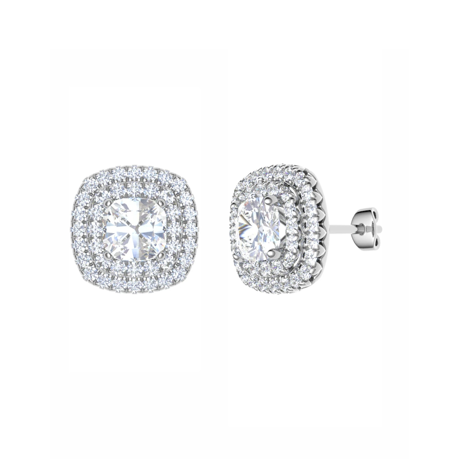 0.1 Ct Lab-Created Cushion Cut Fancy  Halo Diamond Earrings in Silver 925