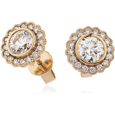 Elowen Vintage Halo Diamond Stud Earrings