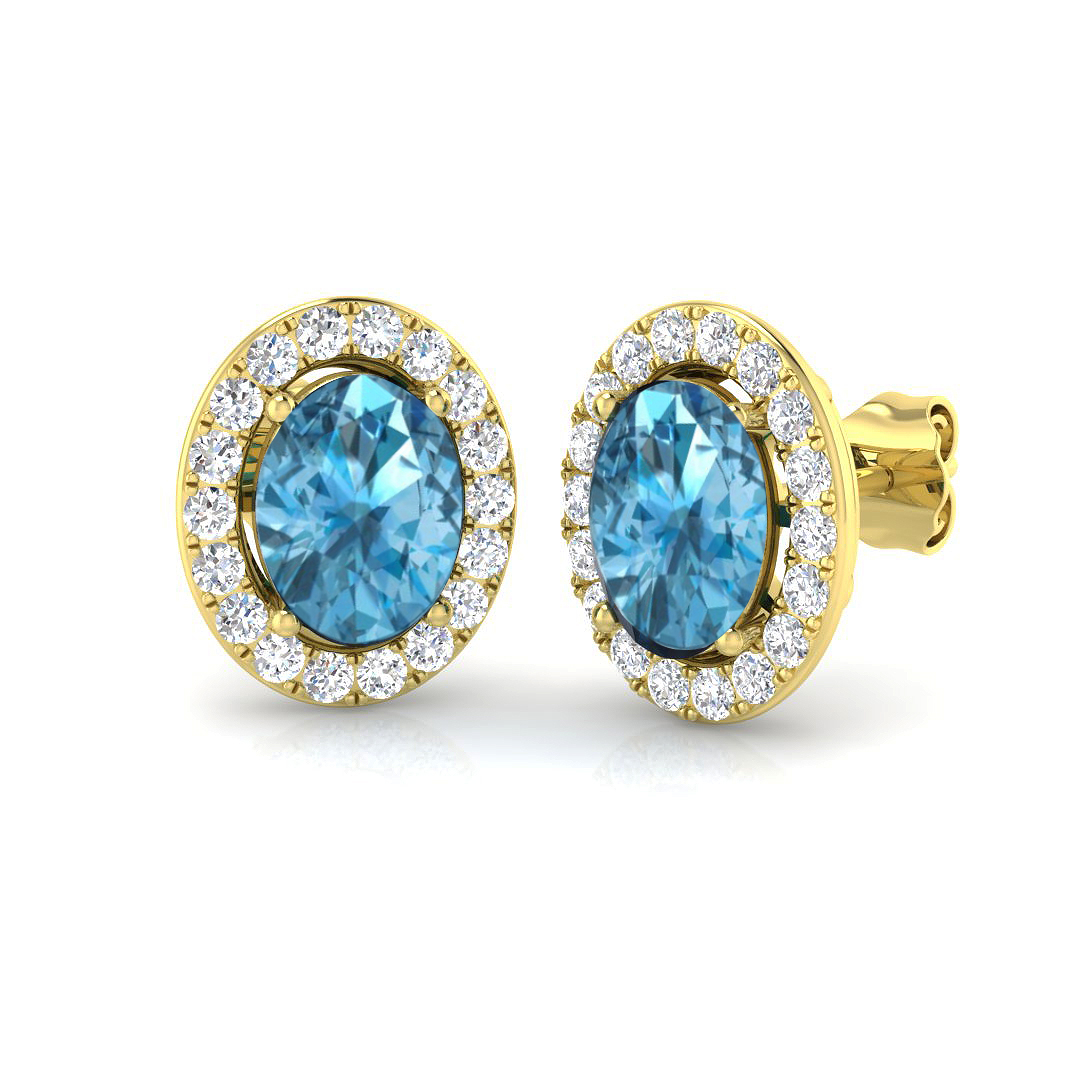 Florya Blue Topaz 4 Prong  Diamond Earrings
