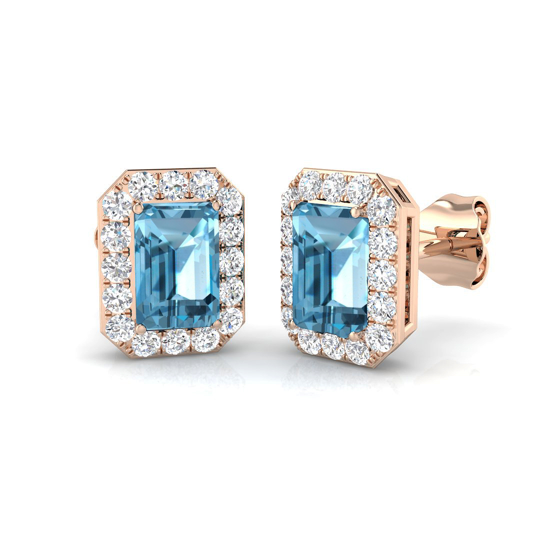 Linaira Blue Topaz 4 Prong  Diamond Earrings