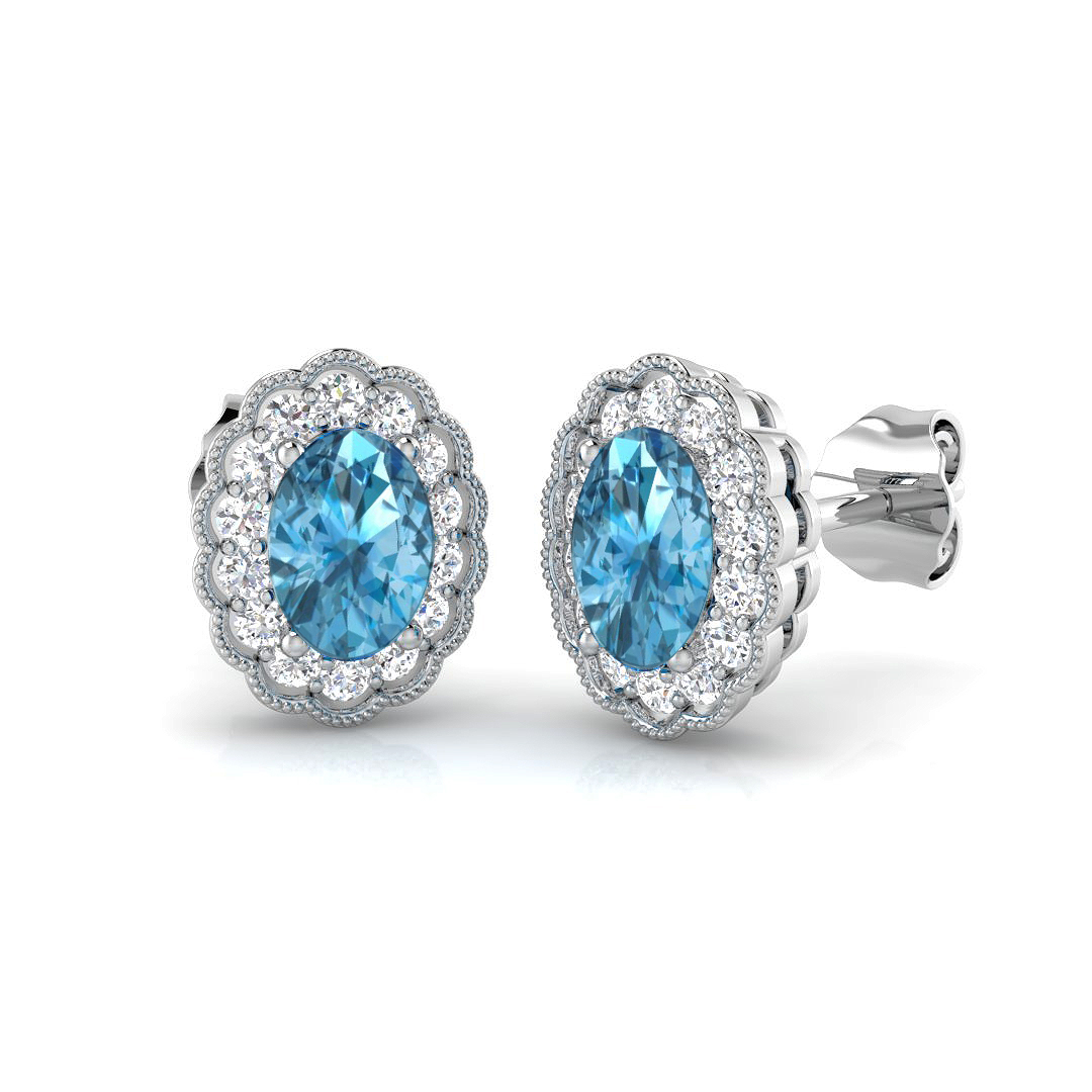 Trazia Blue Topaz 4 Prong  Diamond Earrings