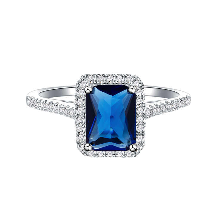 1 Ct Blue Emerald Cut Delcy  Sapphire Ring Engagement Rings in Silver 925