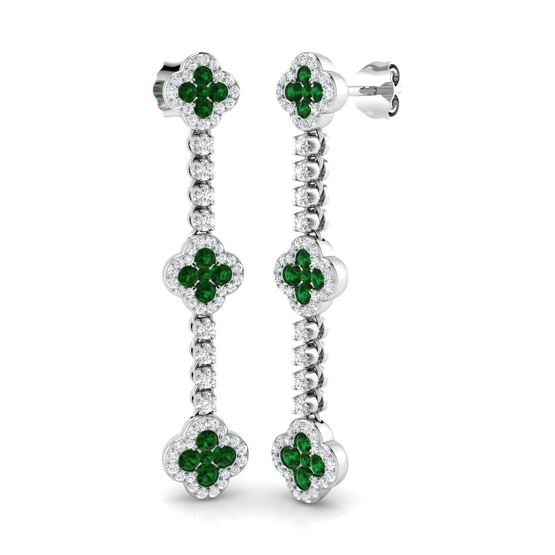 0.9 Ct Emerald Round Cut Freya Drop Diamond Earrings in Silver 925