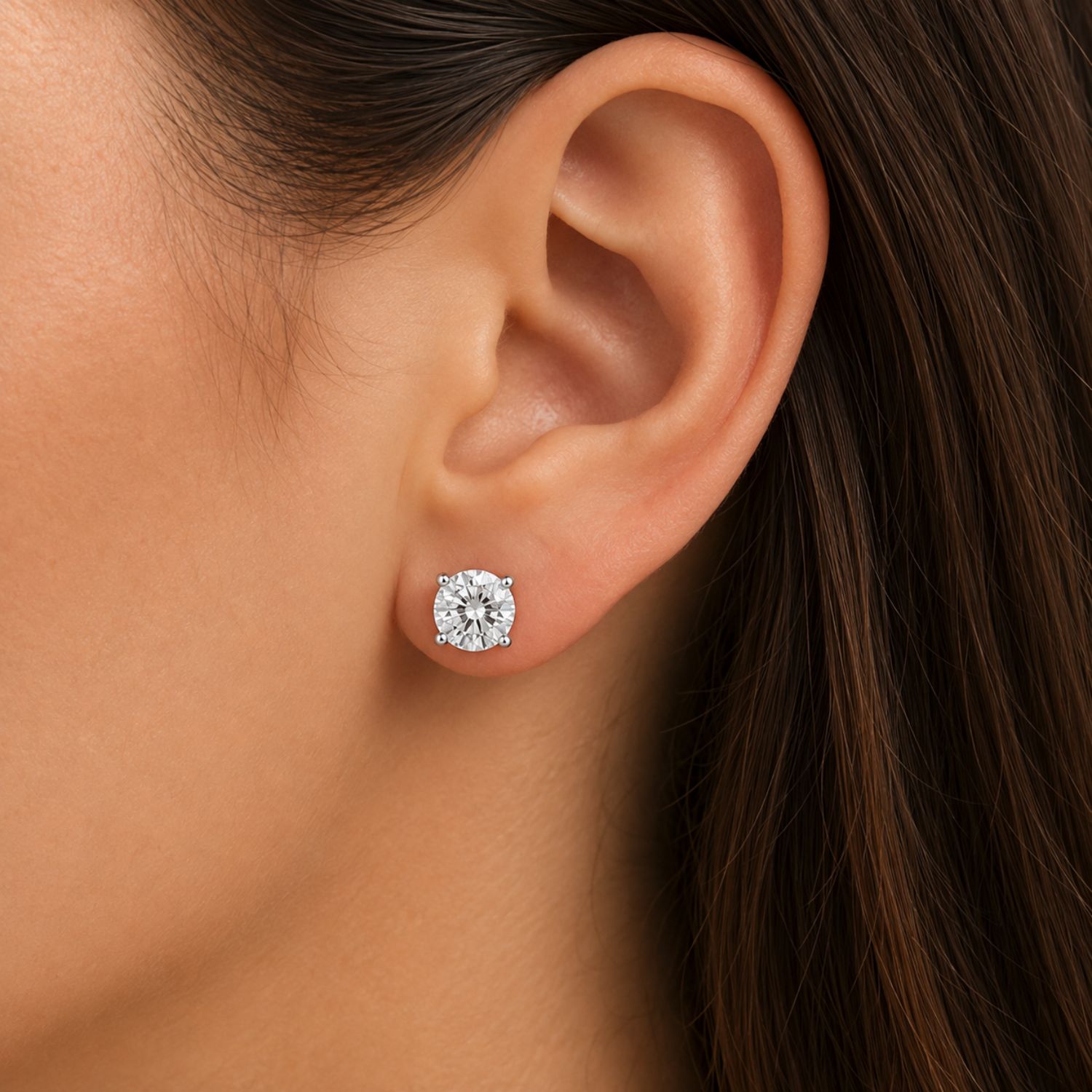 1.0 Carat Round 4 Prong Lab Grown Diamond Stud Earring 9K White Gold | Sunshine Diamonds