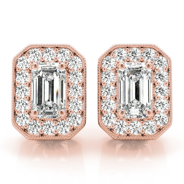 0.25 Ct Natural Emerald Cut Egle Halo Diamond Earrings in Silver 925