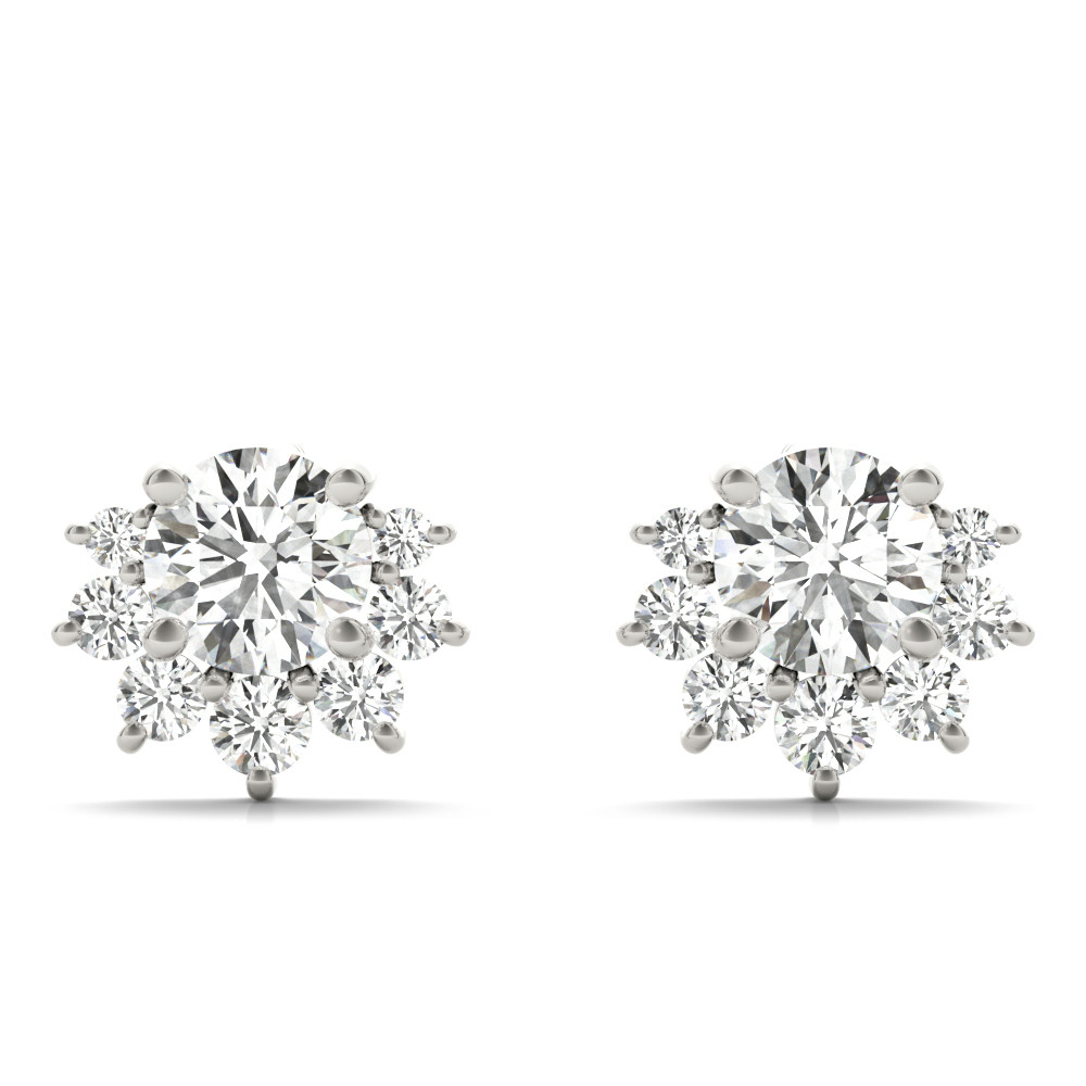 0.7 Ct Natural Round Cut Raynaa Diamond Cluster Earrings in Silver 925