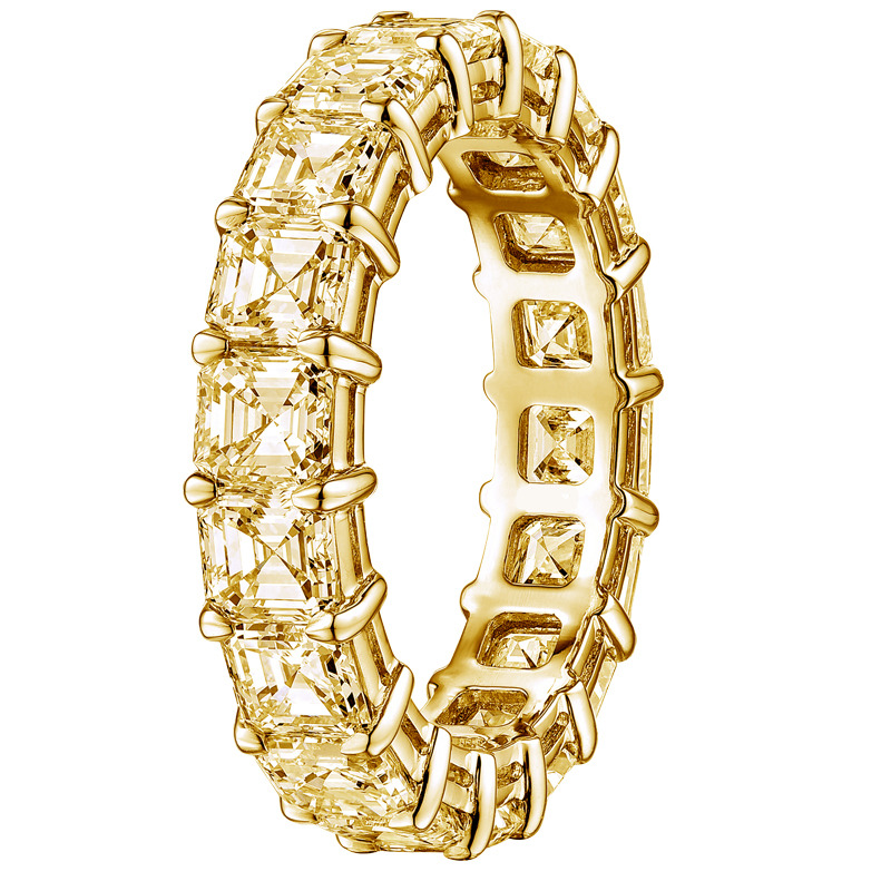 4 Ct Yellow Asscher Cut Elmeria  Diamond Rings in 9K White Gold