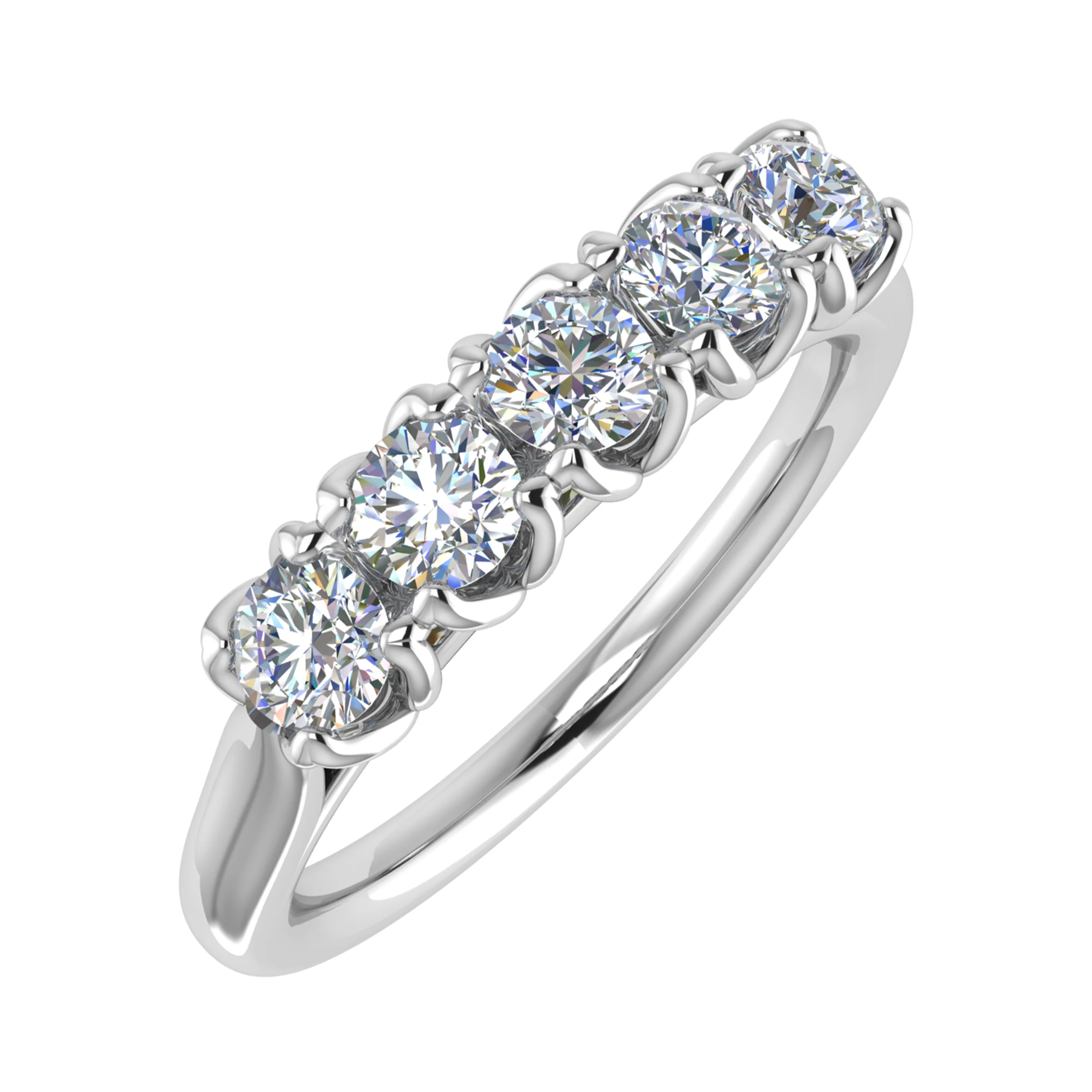 0.5 Ct Lab-Created Round Cut Dawnika  5 Stone Ring Diamond Rings in 9K White Gold