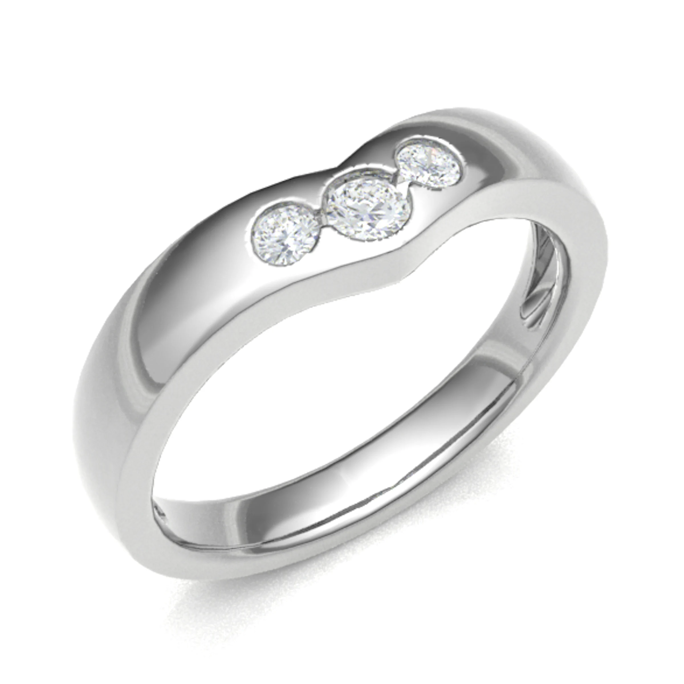 0.15 Ct Natural Round Cut Ellfredda  3 Stone Ring Diamond Rings in 18K White Gold