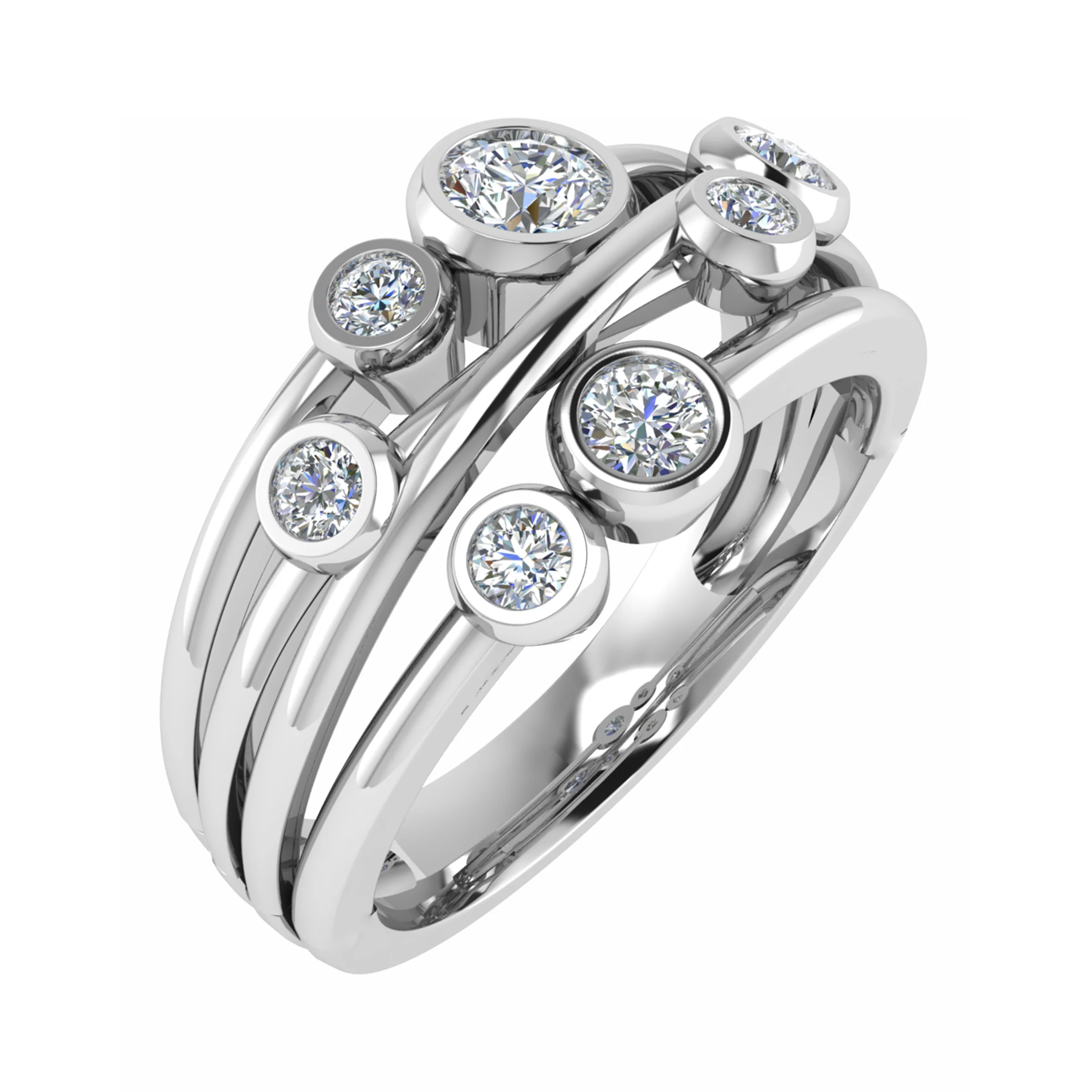 0.42 Carat Round Diamonds Bubble Design Half Eternity Ring with Rubover Set