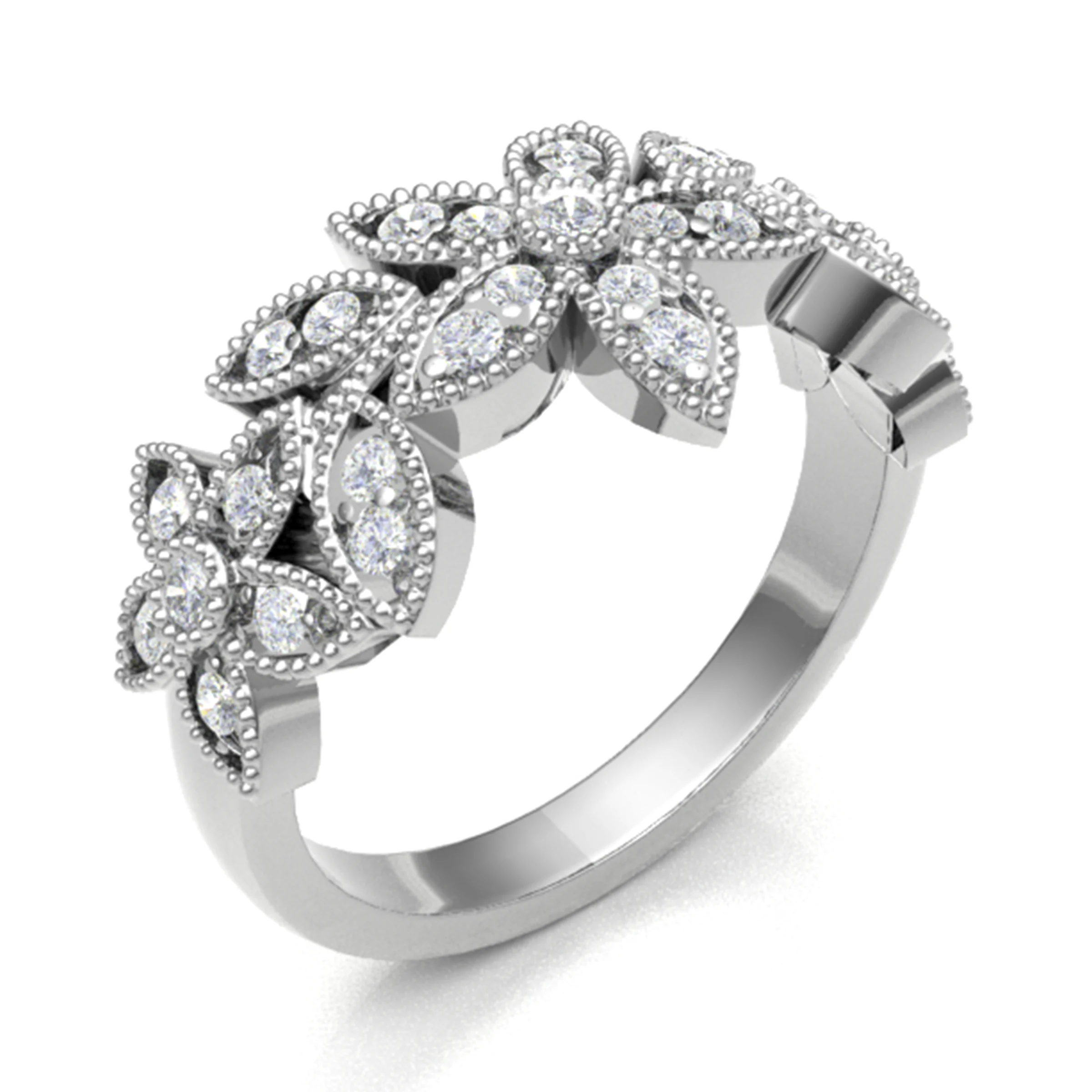 0.40 Carat Grain and Rubover Set Round Diamond Floral Vintage Half Eternity Ring