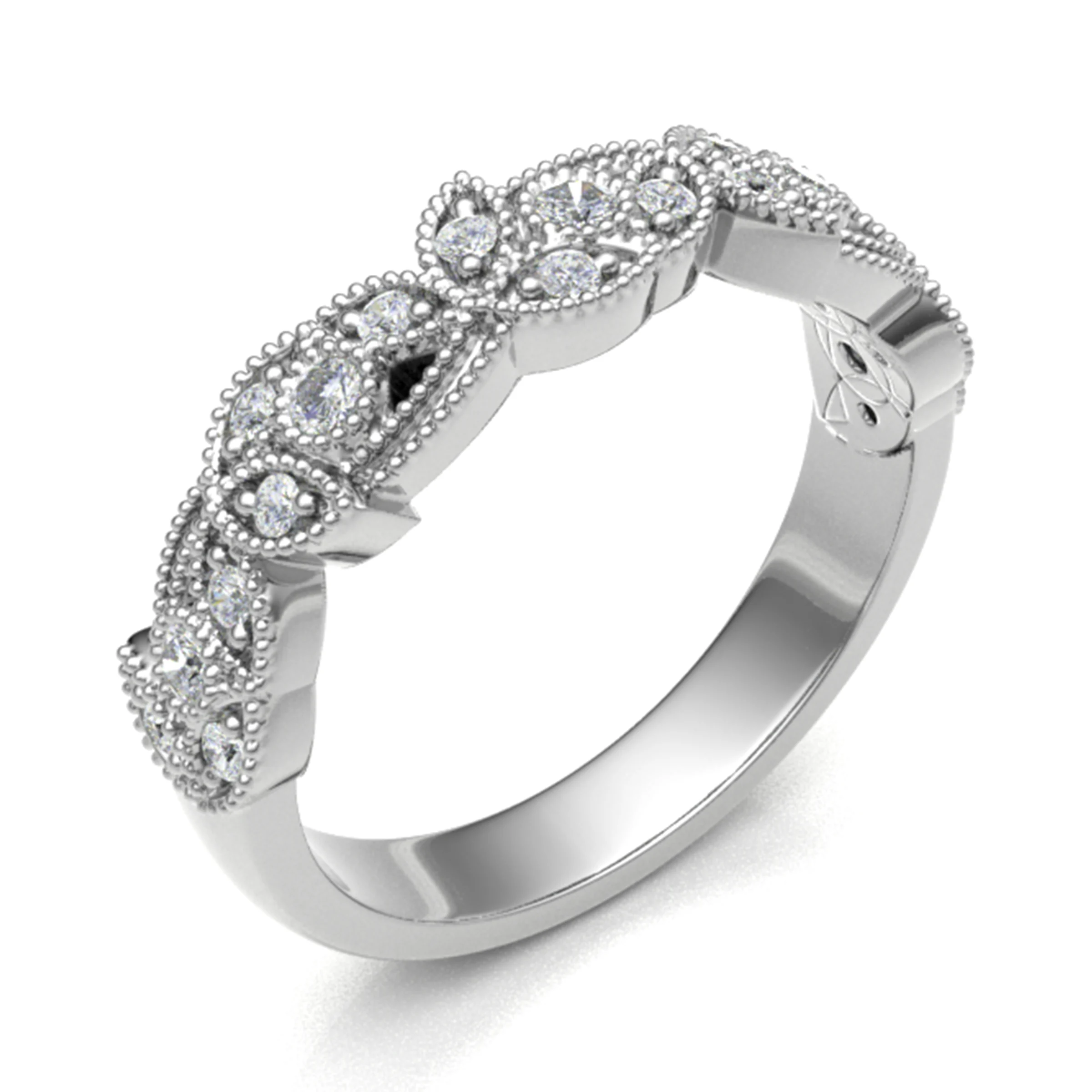 0.20 Carat Grain and Rubover Set Round Diamond Floral Vintage Half Eternity Ring