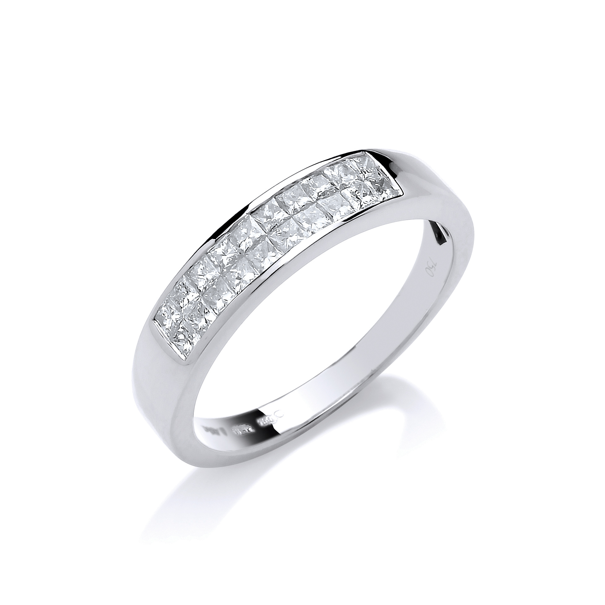 0.50 Carat FG/SI Natural Princess Cut Diamonds Two Row Half Eternity Ring with Channel Set